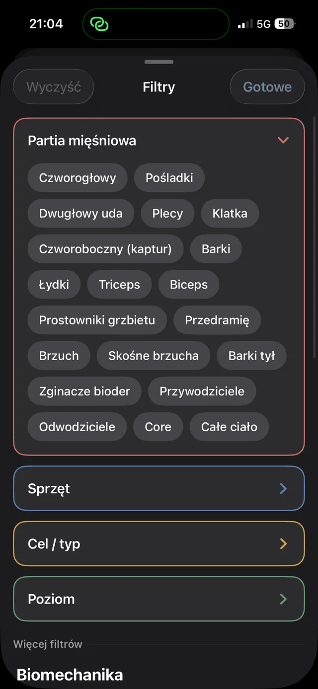 Filtry bazy ćwiczeń