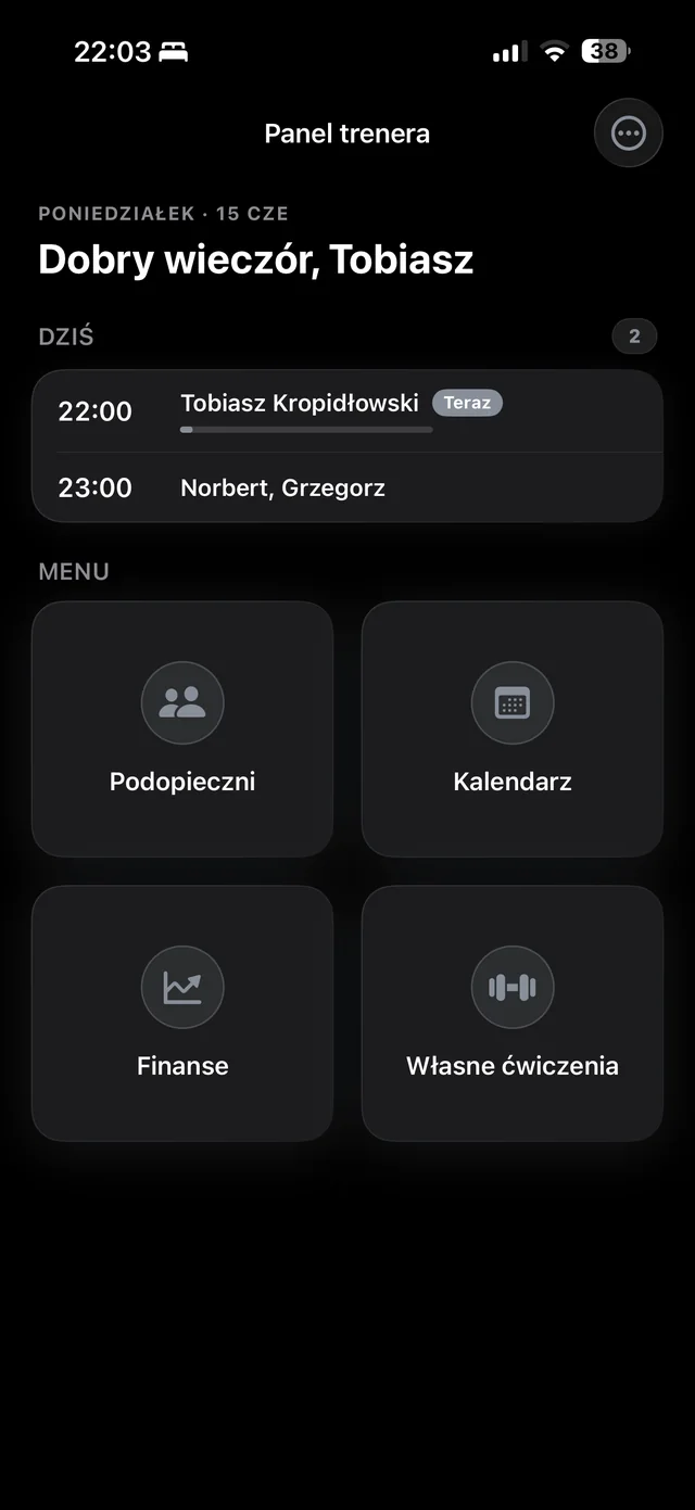 Panel trenera w aplikacji Moventa