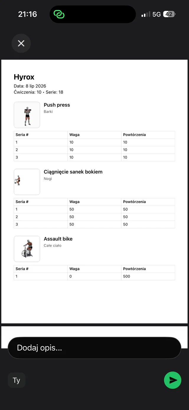 Plan treningowy wyeksportowany do PDF