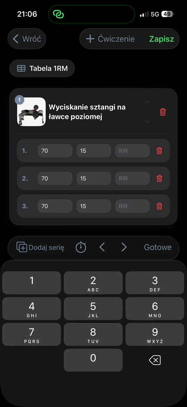 Zapis serii treningowej